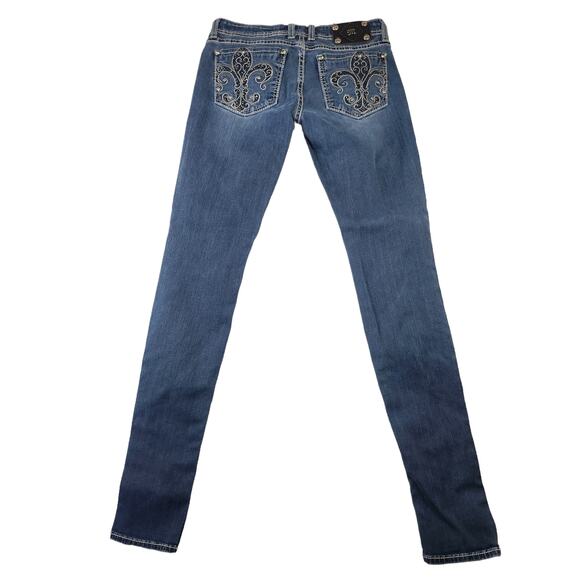 Miss Me Jeans 30 Actual is 27 Waist Jegging Skinny Low Rise Rhinestone Bling - Picture 1 of 14